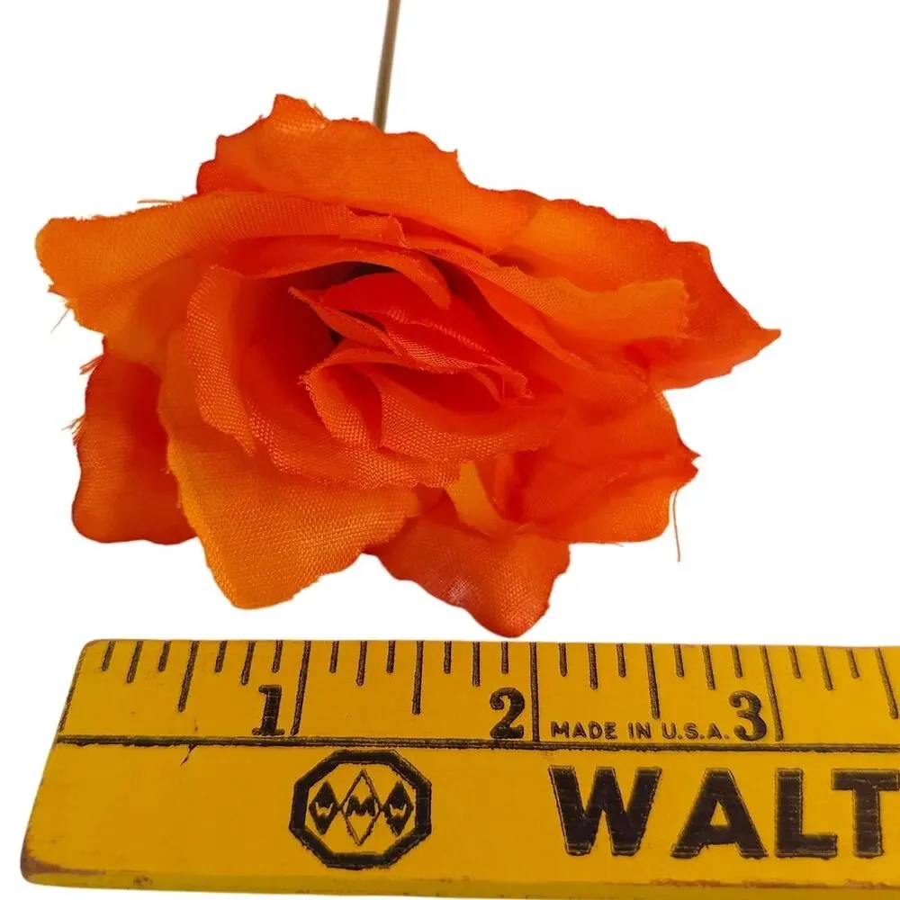 Orange Silk Artificial Rose Flowers Wired Stems Wedding Craft 2.5